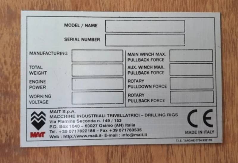 Custom aluminium equipment identification plate