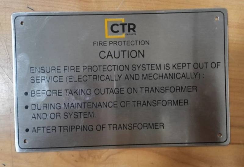 Etched stainless steel industrial nameplate